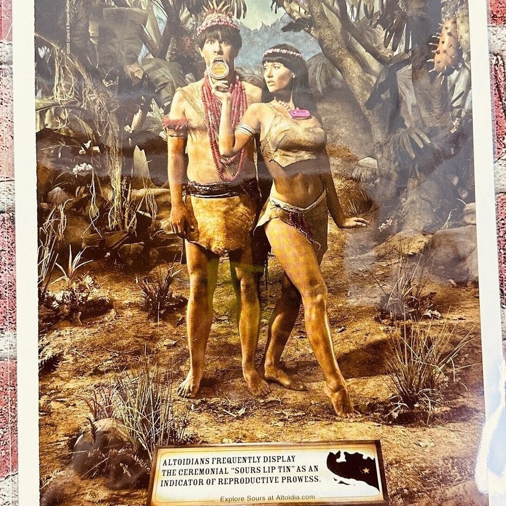 2005 Altoids Sexy Native‎ Tribal Couple "Sour Lip Tin" Original Vtg PRINT AD